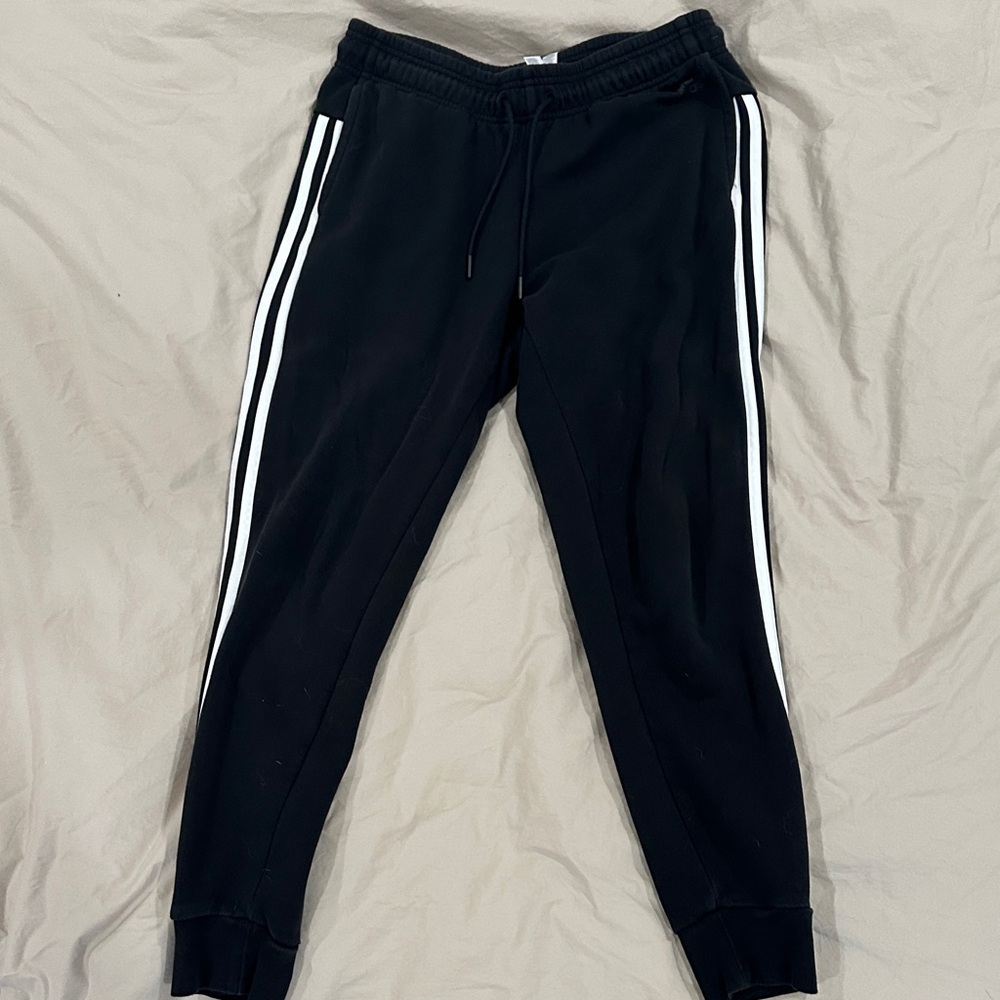 adidas Black womens Sweatpants with White Stripes S